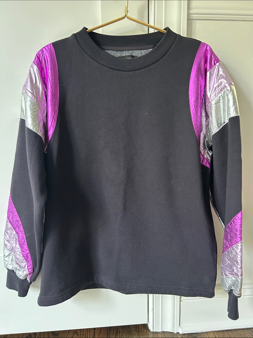 Isabel Marant Women's Metallic Accent Black Sweatshirt - Purple & Silver